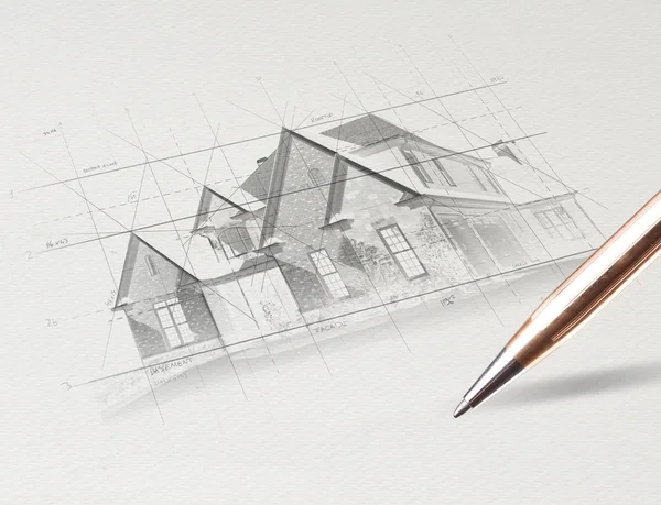 Pencil drawing house plan concept — Stock Photo, Image