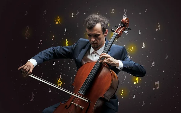 Falling notes with classical musician — Stock Photo, Image