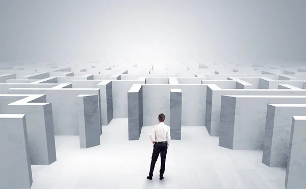 Geschäftsmann kann sich nicht entscheiden, welchen Eingang er außerhalb des Labyrinths wählt — Stockfoto