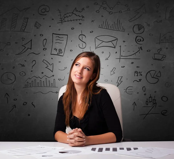 Secretary with doodle multitask concept — Stock Photo, Image