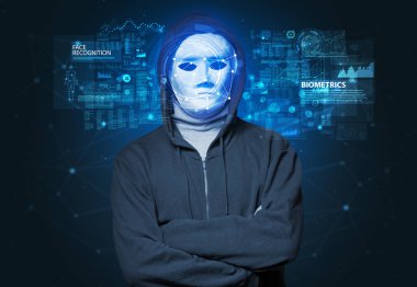 Genç adam yüz tanıma kavramı