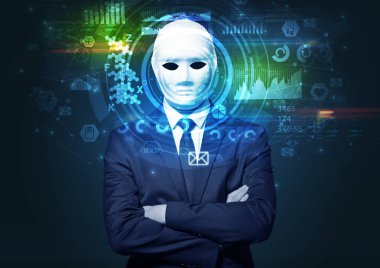 Koyu arka plan, yüz tanıma kavramı üzerinde genç adam