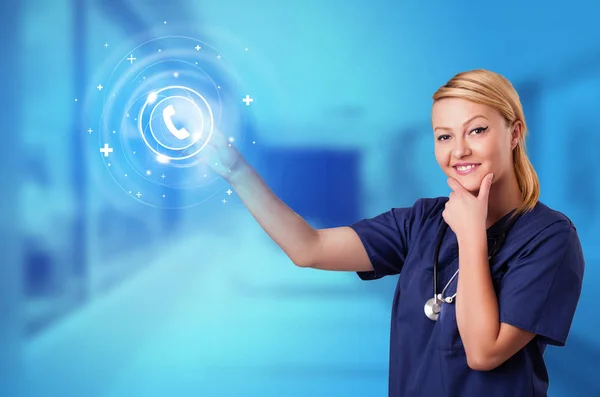 Person touching clinic call center concept — Stock Photo, Image