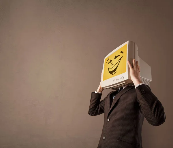 Young person with monitor head — Stock Photo, Image