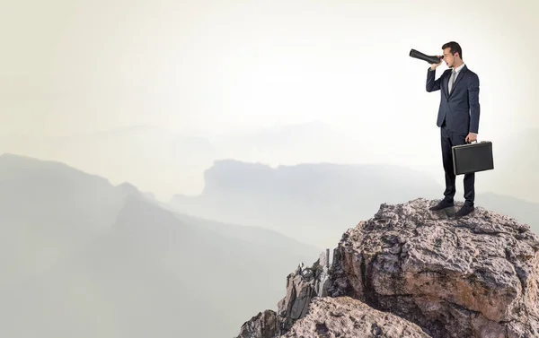 Business person on the top of the rock — Stock Photo, Image