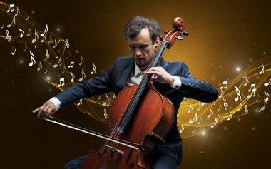 Yalnız besteci üzerinde Çello çalan