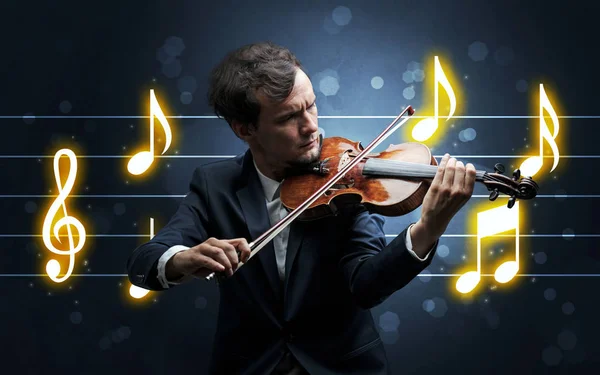 Joven violinista con hoja de música — Foto de Stock
