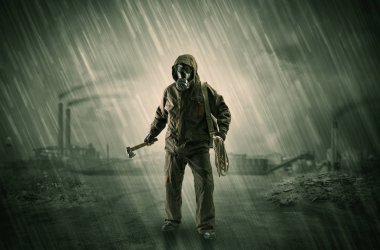 Gaz Maskeli adam yıkıldı ortamında