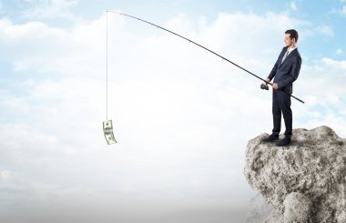 İşadamı Balık tutma Doları bir rock