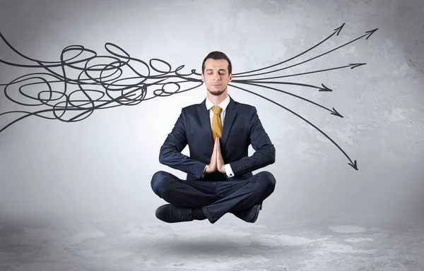 Businessman meditates with purifying doodle concept — Stock Photo, Image