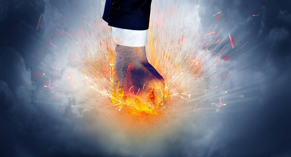 Hand hits intense and makes fire