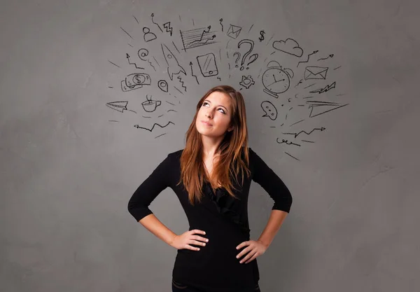 Estudante com conceito de bate-papo doodle — Fotografia de Stock