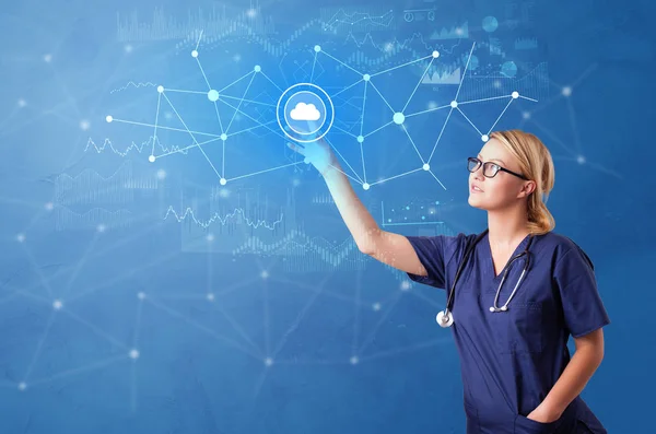 Person touching virtual hospital concept — Stock Photo, Image