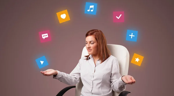 Person juggle with application icons — Stock Photo, Image