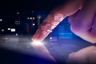 Tablet küresel veritabanı kavramı ile dokunmadan parmak