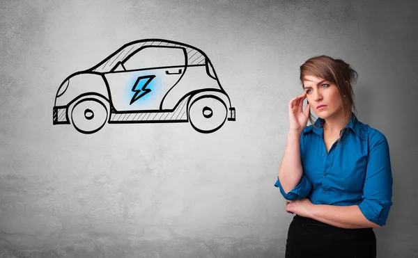 Person thinking with drawn car concept