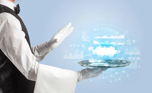 Camarero que sirve concepto de tecnología de nube — Foto de Stock