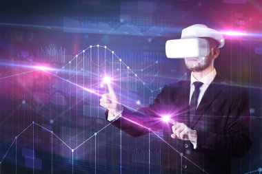 Dostum Vr ile ayakta koruyucu gözlük ve grafikler grafikler