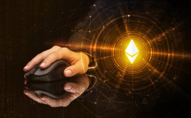 Cryptocurrency kavramı ile fare kullanarak ele