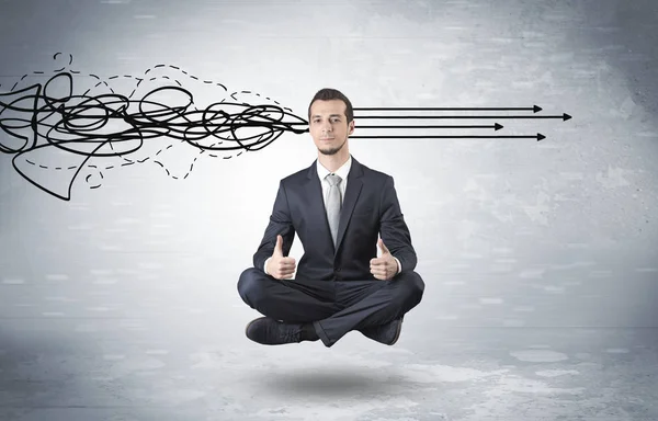 Businessman meditates with purifying doodle concept — Stock Photo, Image