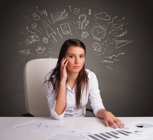 Manager in front of the office desk with direction concept — Stock Photo, Image