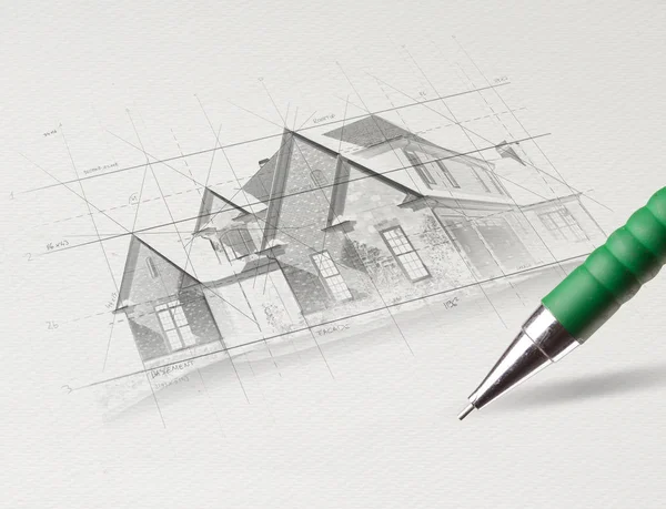 Pencil drawing house plan concept — Stock Photo, Image