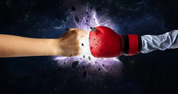 Fighting hands with storm explosion — Stock Photo, Image