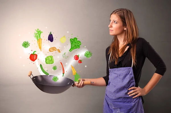 Koken met kleurrijke getekende groenten — Stockfoto