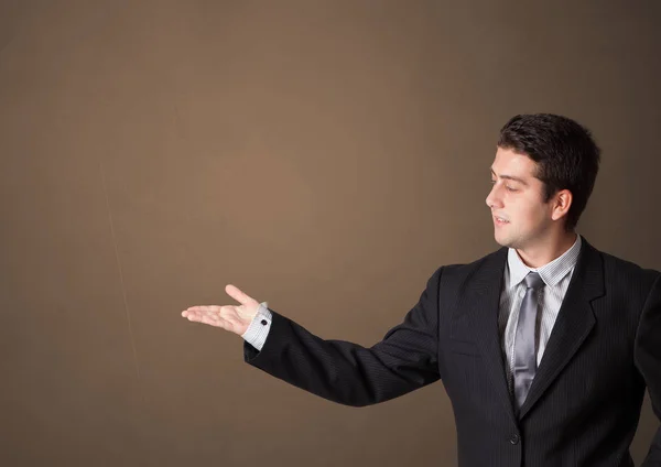 Person presenting something with empty space — Stock Photo, Image