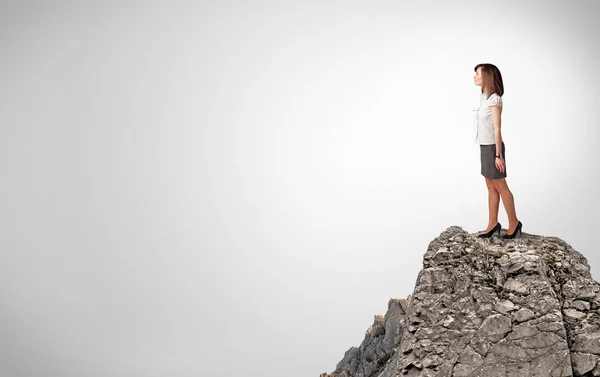 Persona d'affari sulla cima della roccia con spazio di copia — Foto Stock