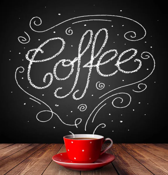 Βράζοντας στον ατμό φλυτζάνι του καφέ με λευκό doodles — Φωτογραφία Αρχείου