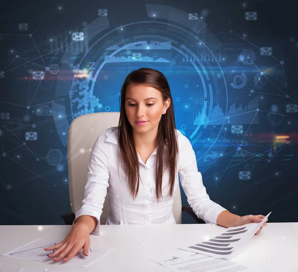 Manager in front of the office desk with communication concept — Stock Photo, Image