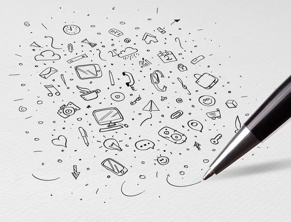 Biuro symbole i ikony koncepcja Rysunek ołówkiem — Zdjęcie stockowe