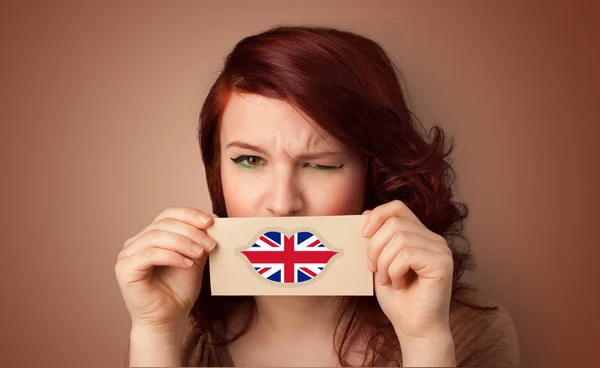 Persoon Holding UK vlag kaart — Stockfoto