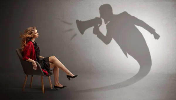 Dark shadow yelling to elegant lady — Stock Photo, Image