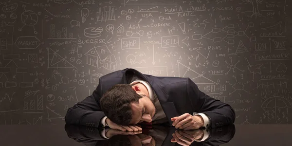 Teacher fell asleep at his workplace with full draw blackboard concept — Stock Photo, Image