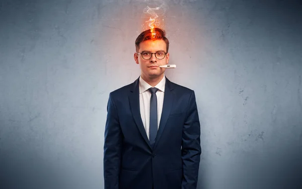 Sick businessman with burning head concept — Stock Photo, Image