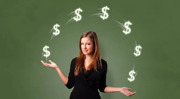 Person juggle with dollar symbol — Stock Photo, Image