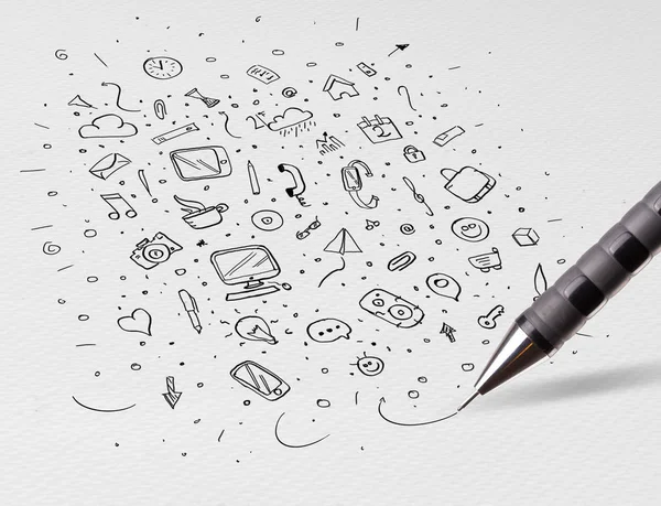 Bleistift zeichnen Bürosymbole und Symbole Konzept — Stockfoto