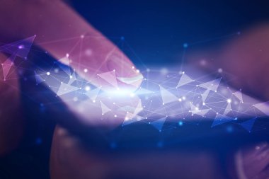 İnsan ağı konsepti ile telefon dokunmak parmak