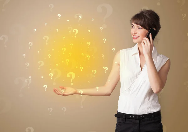 Person presenting something with question sign concept — Stock Photo, Image