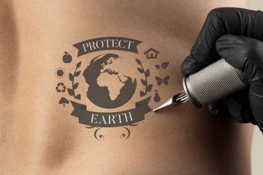Tattooing recycle for a better environment concept on naked back clipart