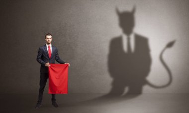 İşadamı şeytan gölge ve Boğa güreşçisi konsepti ile