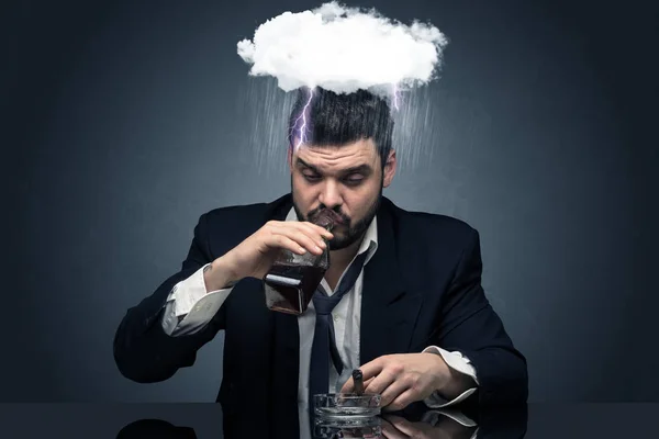 Drunk disappointed man with hard time, overcast concept — Stock Photo, Image