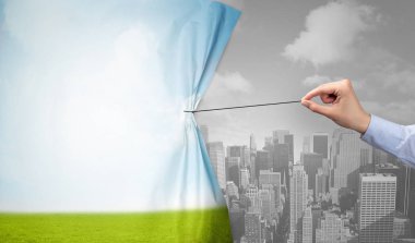 Doğa cityscape perde için gri cityscape çekerek el