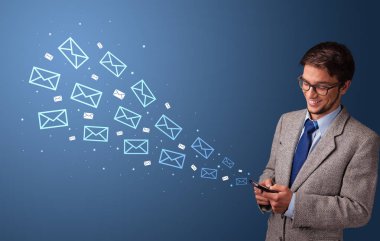 Businessman using phone with mail concept around clipart