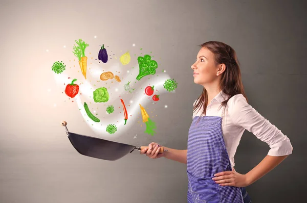 Cocine con verduras coloridas dibujadas — Foto de Stock