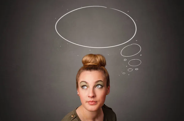 Girl  thinking with speech bubble concept — Stock Photo, Image