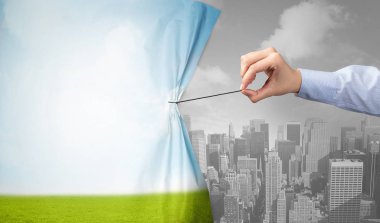 Doğa cityscape perde için gri cityscape çekerek el