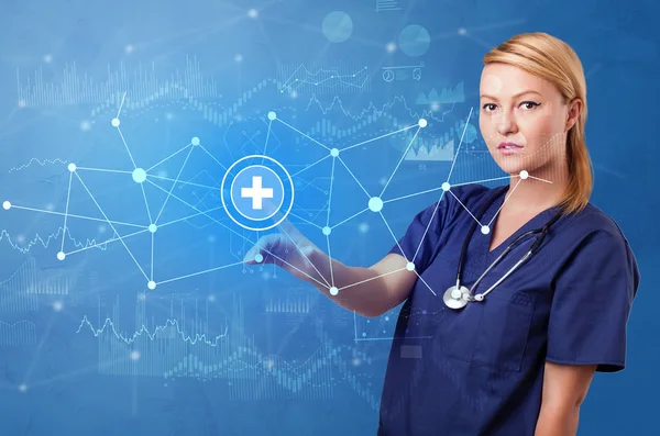 Person touching virtual hospital concept — Stock Photo, Image